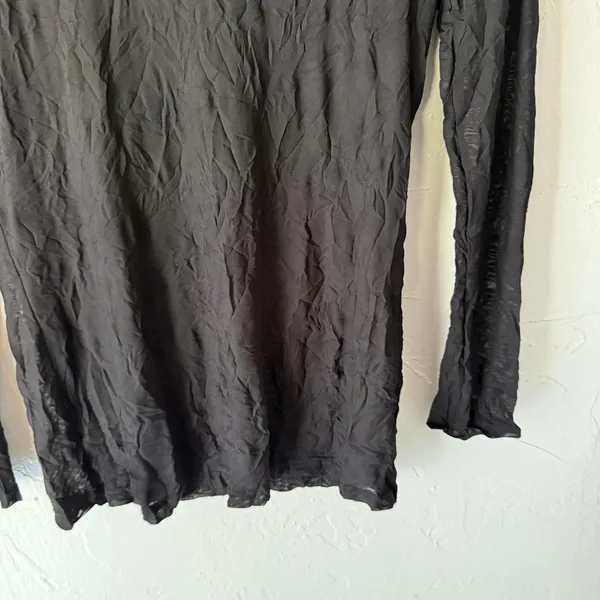 Pleats Collection Y2k Small Black Sheer Mesh Long‎ Sleeve Stretch Top Grunge - Image 3