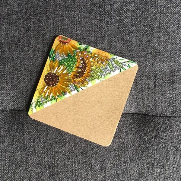 Diamond Art SUNFLOWERS 03 Corner Bookmark, Colorful, Sparkly, Bling, Gold, Brown - Image 4