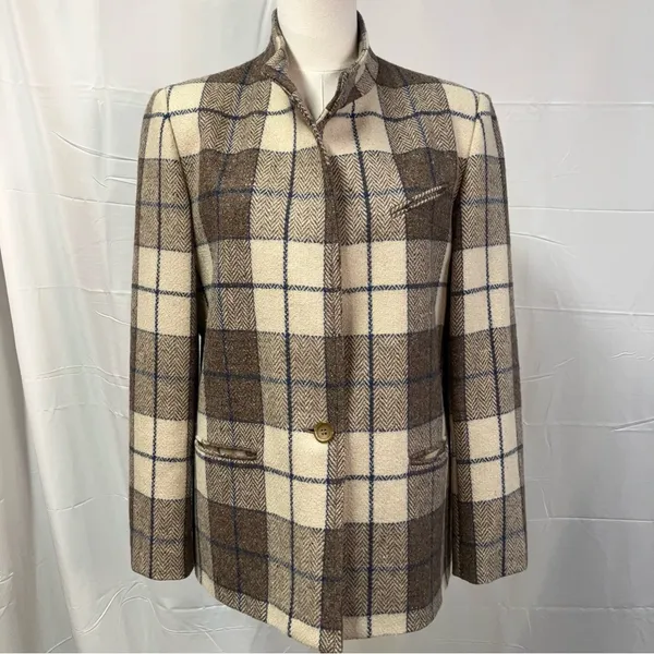 Vintage Bianca Plaid Single Button Wool Blazer‎ Jacket Womens 12 Preppy Classic - Image 2