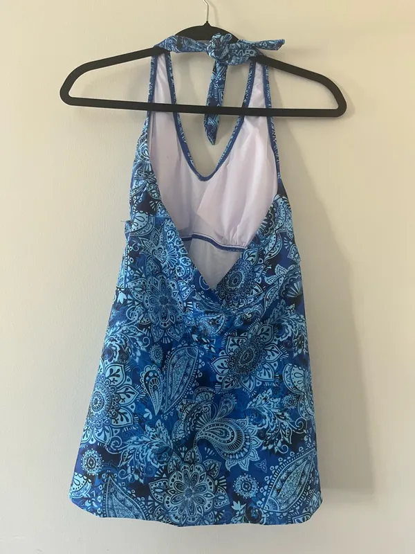 Blue Paisley Tankini Swim Top Halter Medium Tummy Control Swimsuit Boho NWT - Image 5