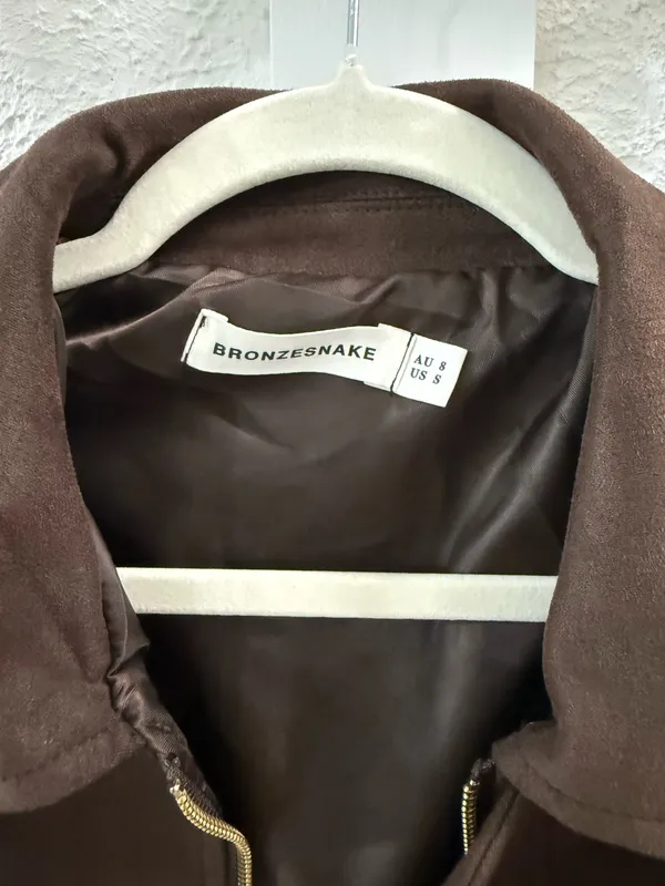 Bronze Snake Faux Suede Bomber Jacket Brown - Image 2