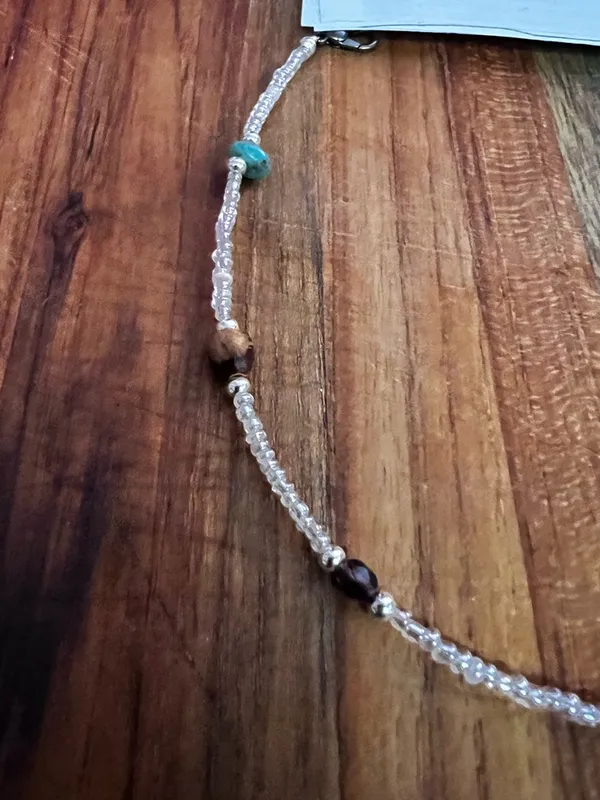Navajo Handmade Silver Bead Necklace with Turquoise Accent - Image 4