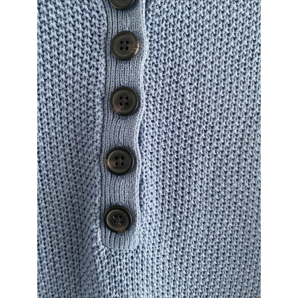 American‎ Eagle Henley Sweater Womens Blue Chunky Waffle Knit Cotton Size XS - Image 4