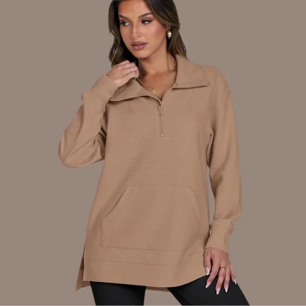 NWT ANRABESS Quarter Zip Oversized Pullover Auburn Long Sleeve Sweater – Medium‎ - Image 3