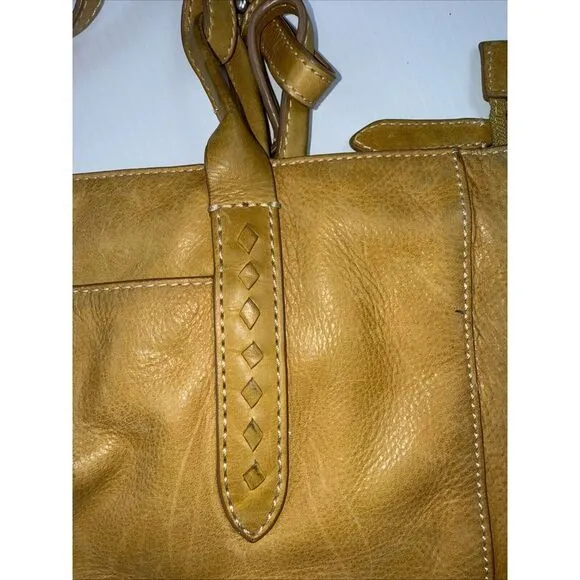 Frye Melissa Leather Mustard Tote Bag Cognac Large Shoulder Handbag W Stain‎ - Image 13
