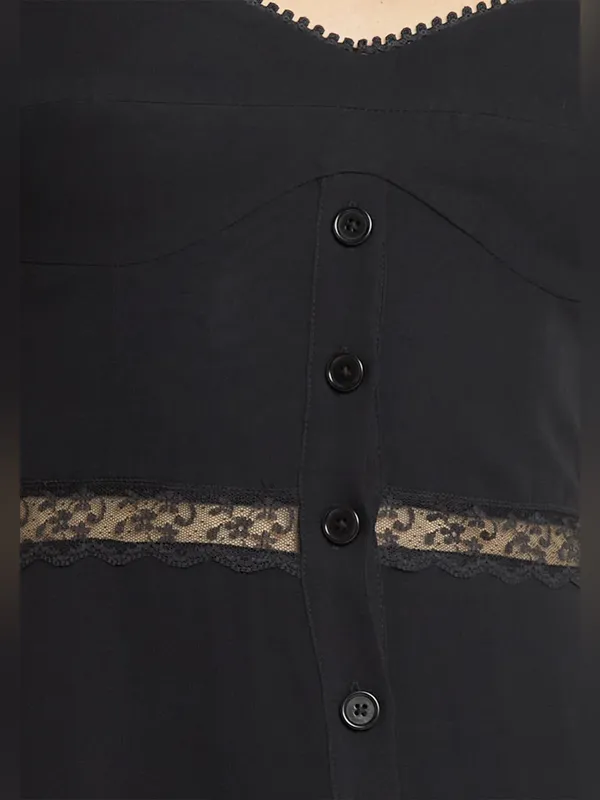 NWT o.p.t Katelina Dress size 0 Black Few Moda lace midi button up - Image 6