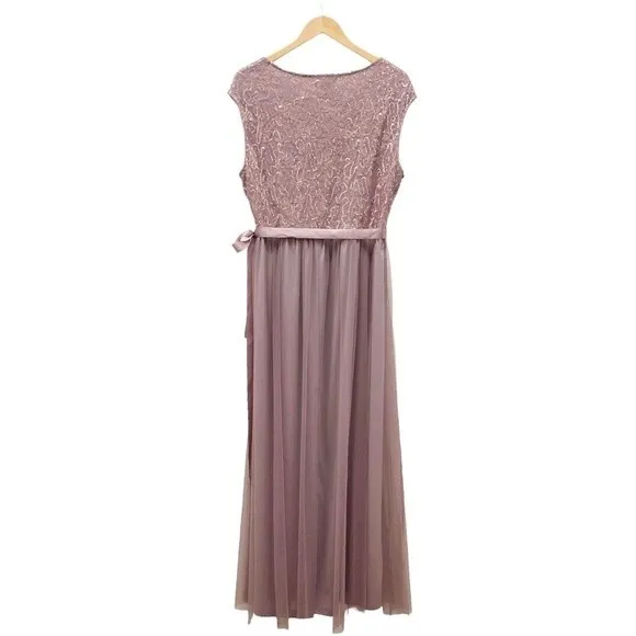 NWT Candalite Dress Formal Gown Mauve Tulle Skirt Lace Sequin Maxi Size XL NEW - Image 4