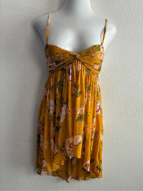 Free People Boho Mirage Yellow Floral Print Hi-Low Tunic Top S - Image 5