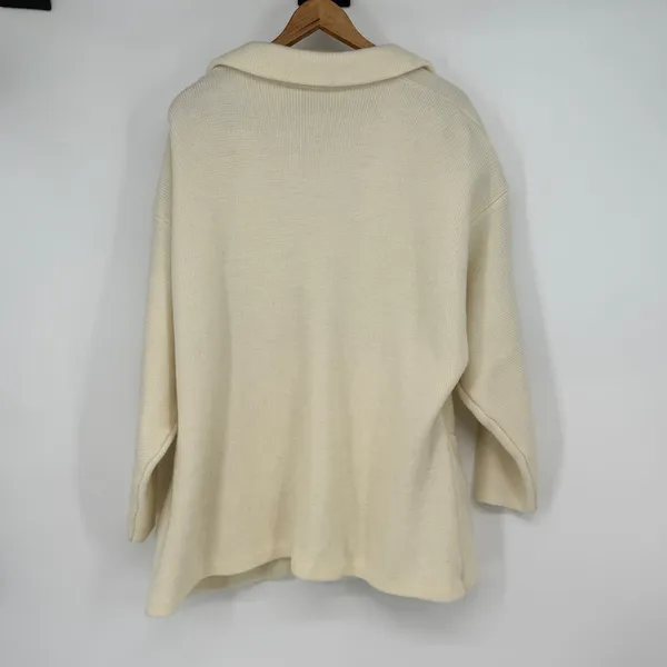 Vintage‎ Cream Knit Blazer Jacket 3 Button Pockets Collar Size Grandmacore Boxy - Image 2