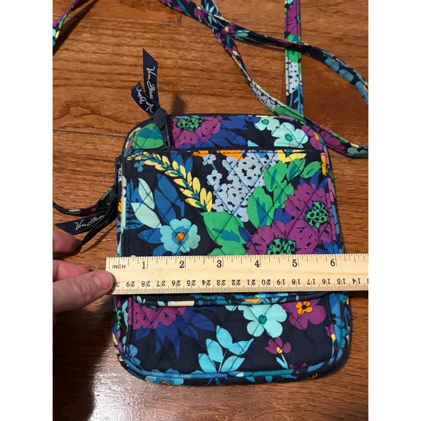 Vera Bradley Crossbody Bag Floral Quilted Blue Purple‎ ID Window Small OS - Image 3