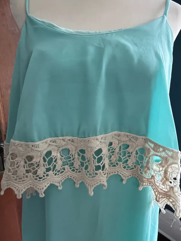 Light Blue Slip Dress with Crocheted Detail - Image 2