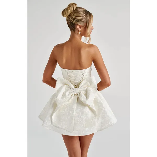 NWT Babyboo Salome Ivory Floral Jacquard Bow Corset Strapless Mini Dress Size XS - Image 2