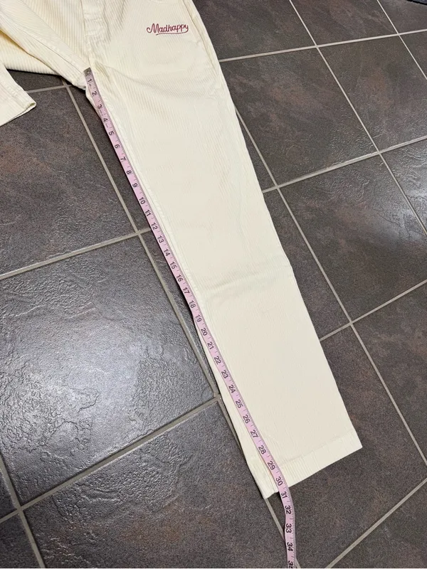 Madhappy Alumni Corduroy Pants Straight Leg Collegiate Embroidered 32 Cream NEW - Image 12