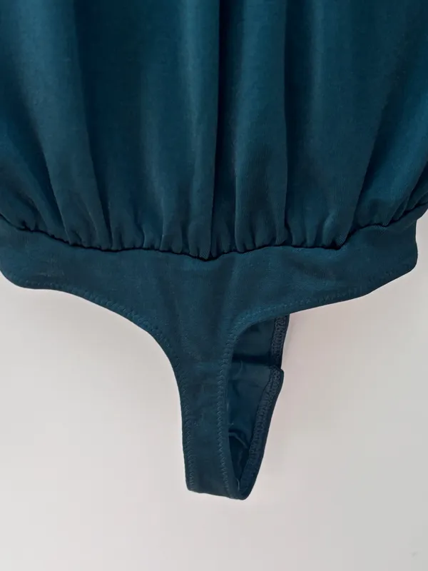 Free People Intimately Turnt Wrap Bodysuit XS Emerald Green Draped Blouse Top - Image 10