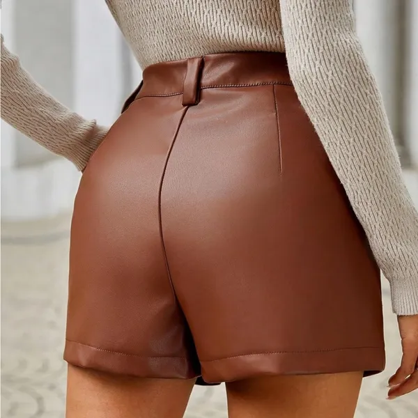 NWT PU Leather High Waisted Pleated Wide Leg Dressy Shorts - Small - Image 3