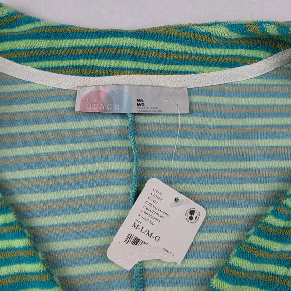 Free People NWT FP Beach Striped Terry Kaftan Maxi Dress Blue Combo Green M/L - Image 4
