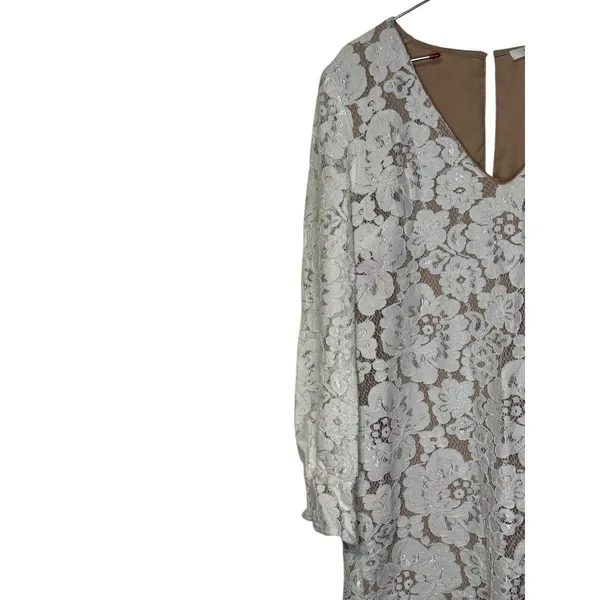 Wayf Women‎ Blouse Sheer Lace Floral V-Neck 3/4 Sleeve Nude Lining Ivory Medium - Image 2