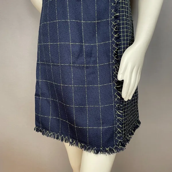 Julia Jordan Dress Shift Woven Navy Blue Decorative Buttons Sz 4 Raw‎ Edges Mini - Image 8