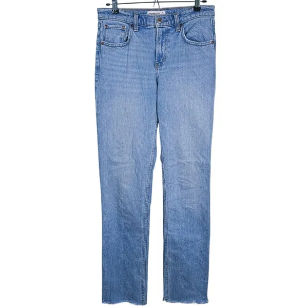 Abercrombie & Fitch 90s Straight Mid Rise Jeans Size 27 Extra Long Blue Retro - Image 2