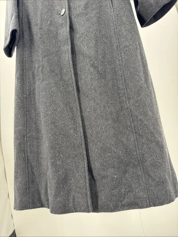 Anne Klein black dark Charcoal Gray Tailored Trench car Coat 100% wool winter - Image 5