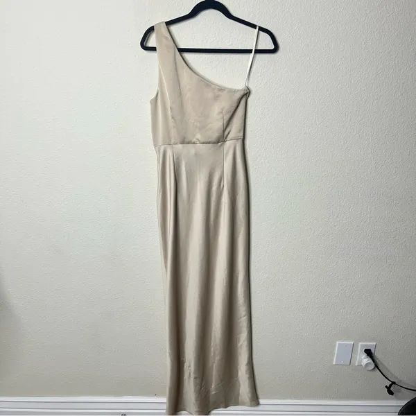 BHLDN Anthropologie Dylan One-Shoulder Satin Side Slit Gown Champagne Womens 8‎ - Image 10