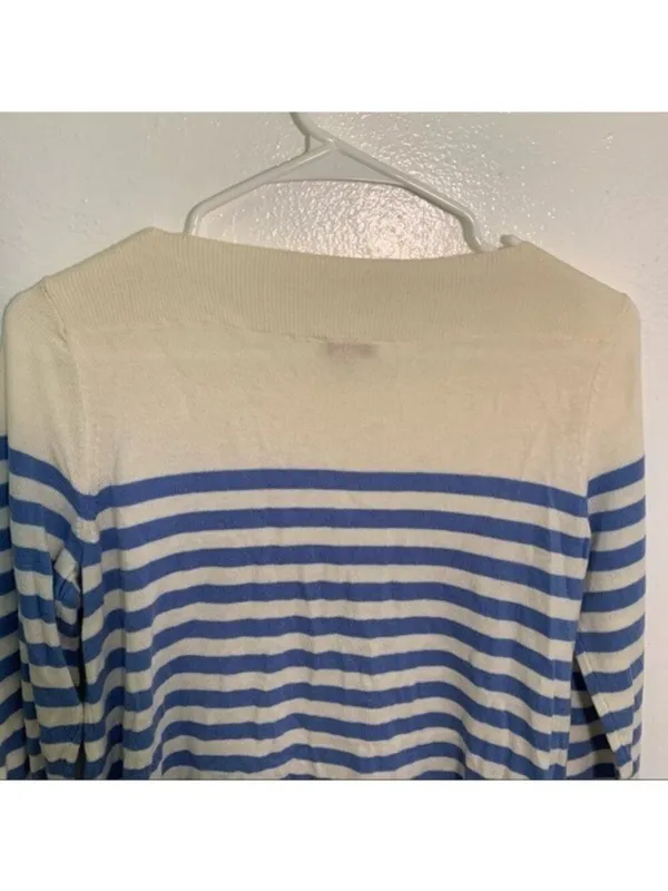 Gap Women's Size Small Boatneck Sweater Moore Blue Stripe Wool Long Sleeve - Image 9