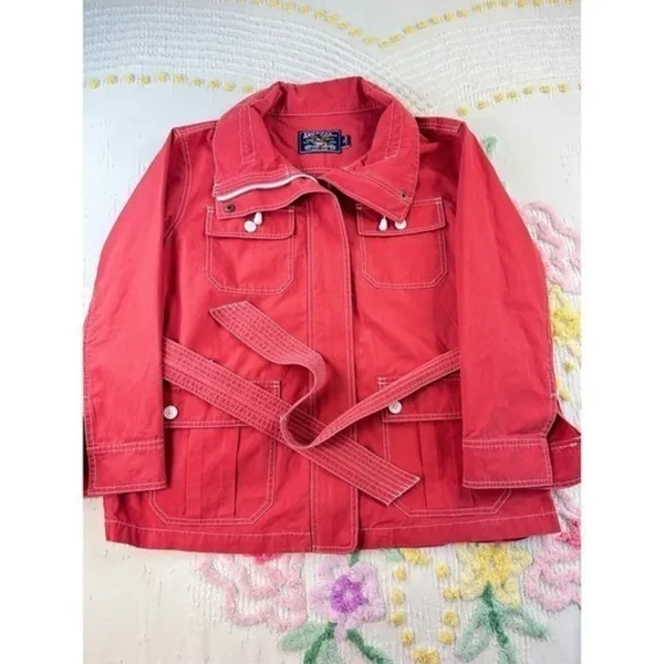 American Living Red Utility Jacket Belted Cotton XL White Stitching‎ Full Zip - Image 4