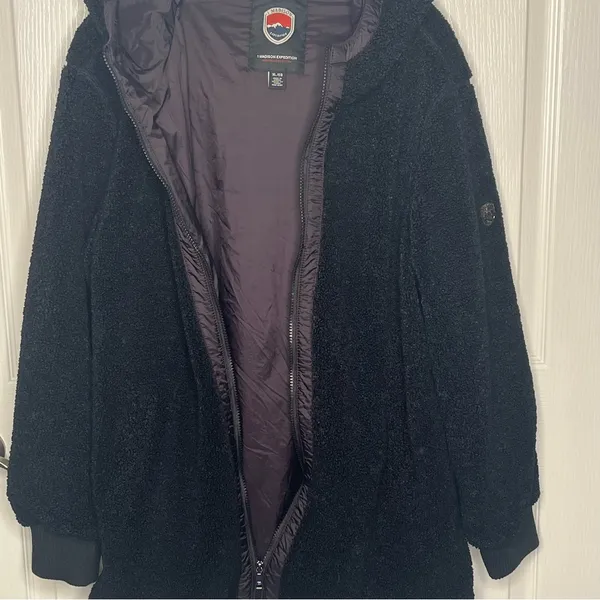 1 Madison Expedition Sz XL Black Faux Fur Fuzzy Hooded Jacket Insulated Sherpa - Image 14
