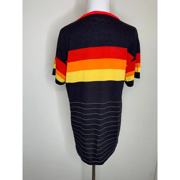 Vintage Rainbow Stripe T shirt Red Orange Yellow Black 70s Sz XL - Image 2