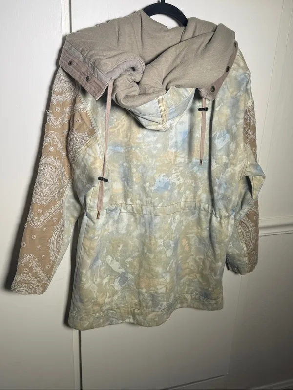 Free People Womens Layered Tie-Dye Parka Paisley Hooded Anorak Jacket Small - Image 13