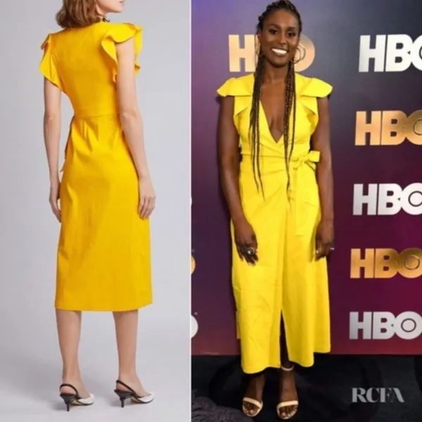 A.L.C. Walker Yellow Linen Blend Wrap Midi Dress Ruffle Sleeve Size 4 - Image 2