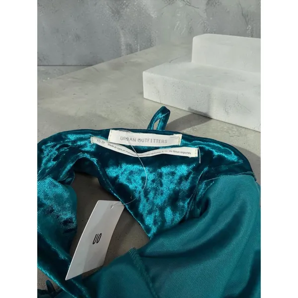 Urban Outfitters Teal Green Crushed Velvet Ruffle Romper‎ - XS - Image 3