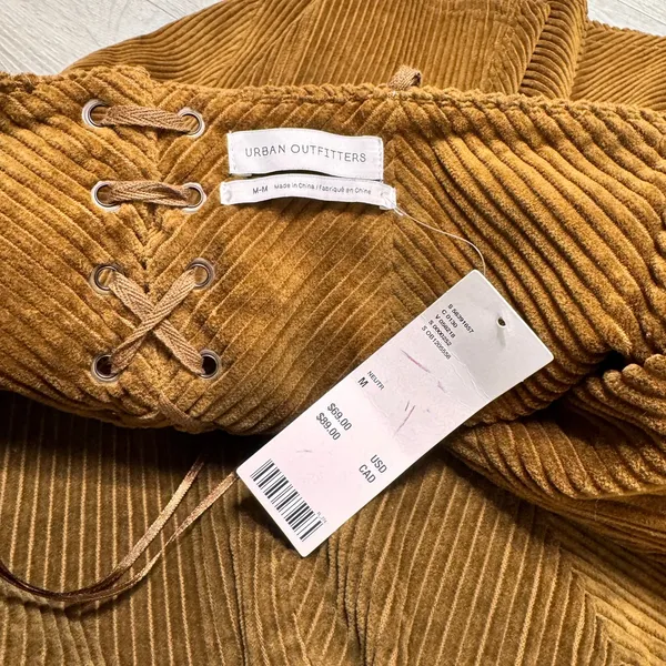 NWT Urban Outfitters Kensie Corduroy Lace Up Mini Dress Brown‎ A Line Medium M - Image 3