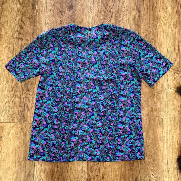 90s Prestige Business Fashions Floral Blouse Purple Pink USA Made Size 10 Office - Image 6