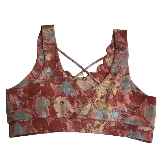 Anthropologie Daily Practice Allie Sports Bra Floral Size‎ Large Scalloped - Image 3