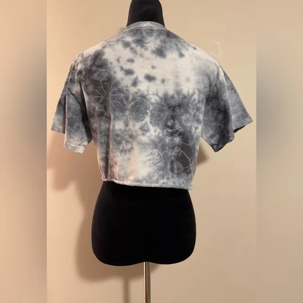 EUC Pink Floyd Black and Gray Tie Dye Cropped Tee size medium - Image 4