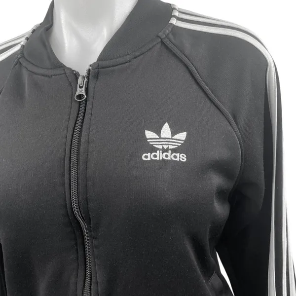 Adidas Women's Black Striped Full Zip Long Sleeve Track Bomber Jacket Size S - Image 3