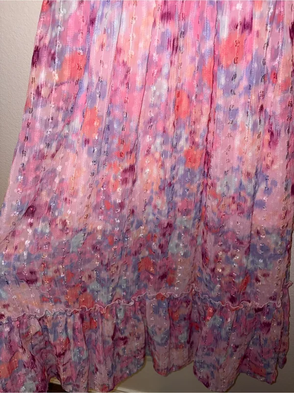 NWT Basil & Lola Floral Puff Sleeve Tiered Midi Dress Women’s Size Medium M - Image 8