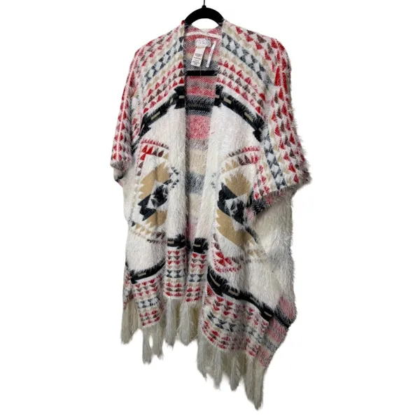 Free People Canyonland Fringe Aztec Kimono Sweater Wrap One Size Western Boho - Image 5