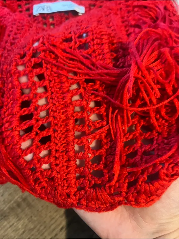 Zara Red Crocheted Fringe Crop Tank Top - Image 10