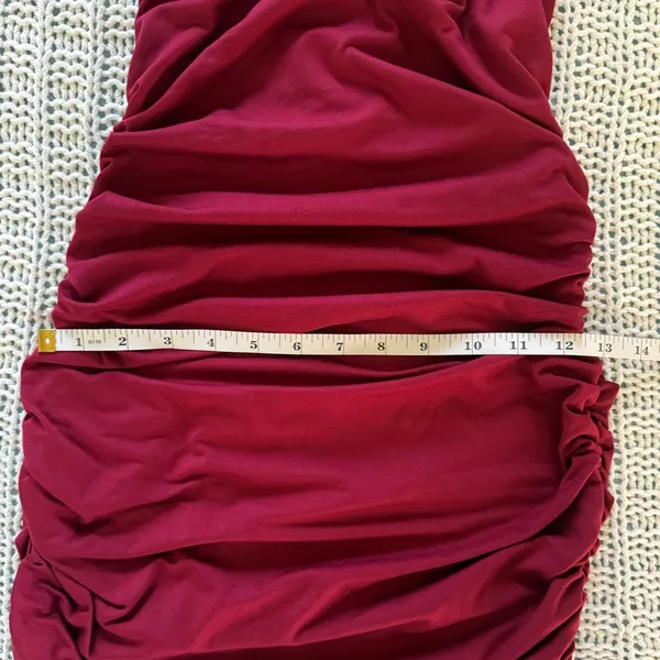 Elegant Burgundy Bodycon Spaghetti Ruched Mini Dress Party Sexy Going Out Small - Image 3
