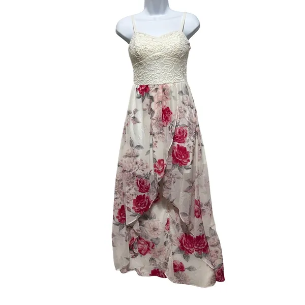 Lily Rose Babydoll Cottage Maxi Dress‎ S Floral Lace Chiffon Y2K Coquette Fairy - Image 2