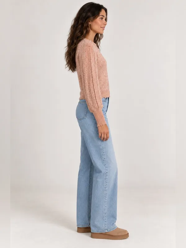 NWT Frye Marled Scalloped Knit Wool Sweater – Peach – S - Image 2