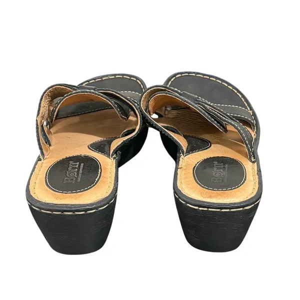 Born Black Leather Wedge Slide Sandals Women 8 39 W3496 K6 Contrast Stitching - Image 4