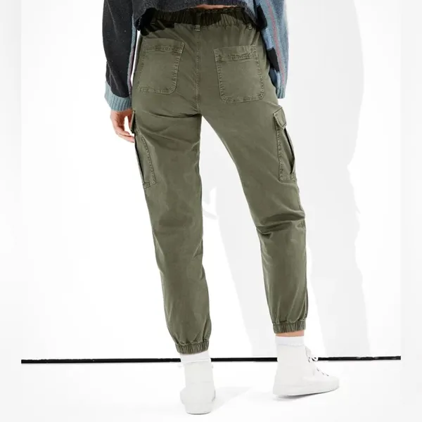 American Eagle Cargo Relaxed Mom Jogger Sz 10 Olive Army Green Cotton Blend - Image 4