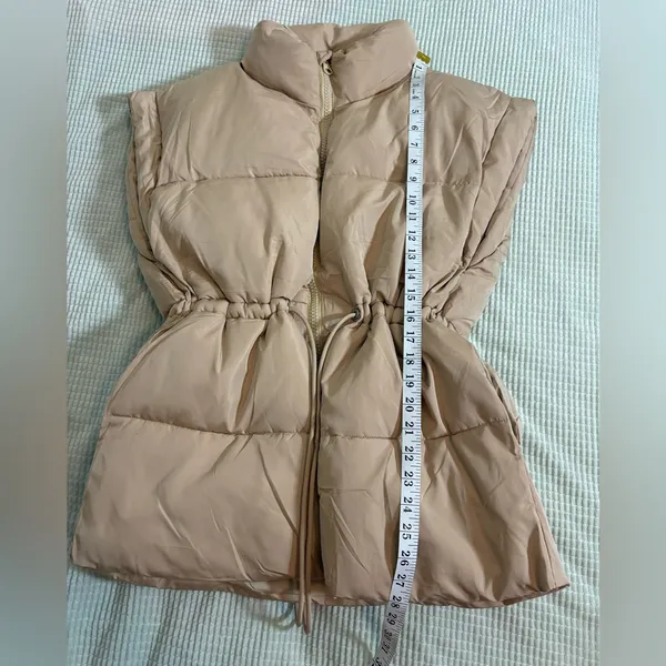 ELLEVEN Beige Puffer Vest with Waist Fit Tan Size M - Image 6