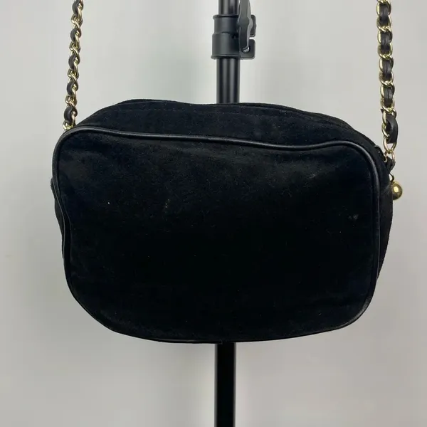 Black Quilted Faux Leather Camera Bag with Golden Chain and‎ Faux Leather Strap - Image 3