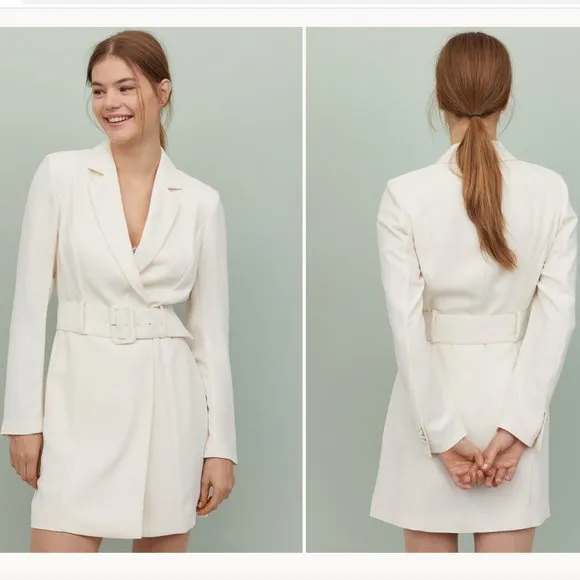 NWT H&M Belted Blazer Jacket Dress Ivory Large - Image 2