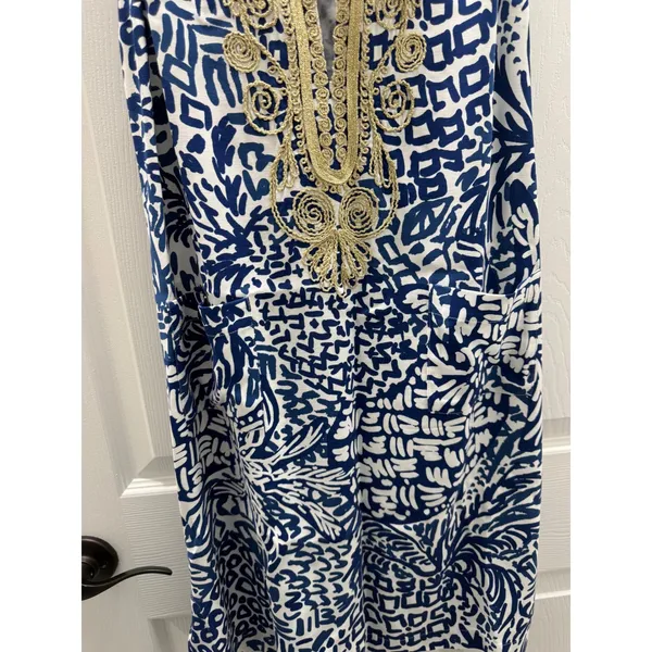 Lilly Pulitzer Carlotta Stretch Shift Dress Indigo Home Slice Gold Soutache‎ 4 - Image 7