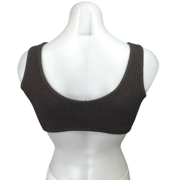 Set Active Brown Waffle Knit Scoop Neck Athletic Workout Sports Bra Tank Top XS - Image 2